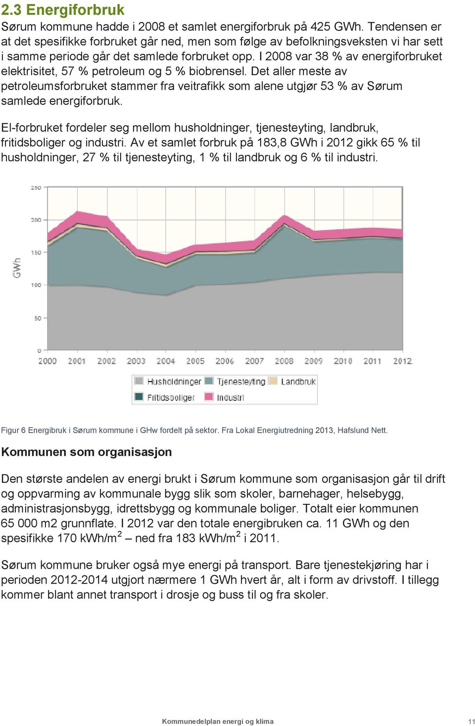 I 2008 var 38 % av energiforbruket elektrisitet, 57 % petroleum og 5 % biobrensel. Det aller meste av petroleumsforbruket stammer fra veitrafikk som alene utgjør 53 % av Sørum samlede energiforbruk.