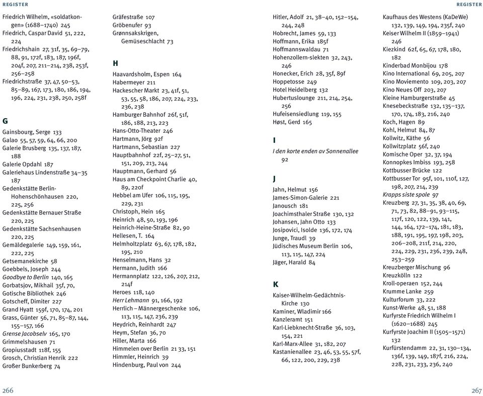 Galerie Opdahl 187 Galeriehaus Lindenstraße 34 35 187 Gedenkstätte Berlin- Hohenschönhausen 220, 225, 256 Gedenkstätte Bernauer Straße 220, 225 Gedenkstätte Sachsenhausen 220, 225 Gemäldegalerie 149,