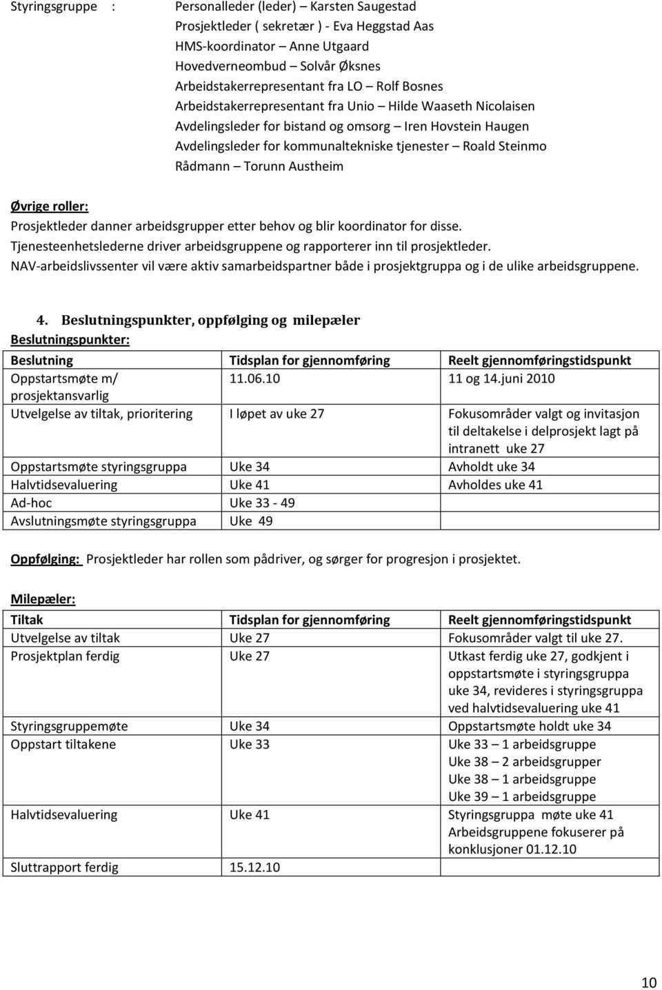 Austheim Øvrige roller: Prosjektleder danner arbeidsgrupper etter behov og blir koordinator for disse. Tjenesteenhetslederne driver arbeidsgruppene og rapporterer inn til prosjektleder.