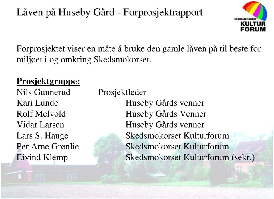 Prosjektgruppe: Nils Gunnerud Kari Lunde Rolf Melvold Vidar Larsen Lars S.