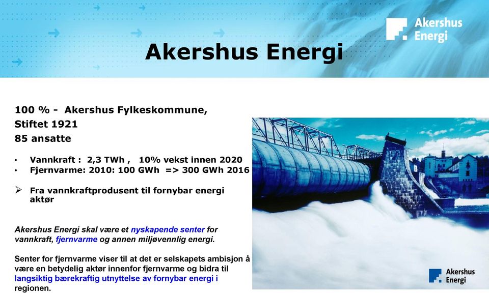 nyskapende senter for vannkraft, fjernvarme og annen miljøvennlig energi.