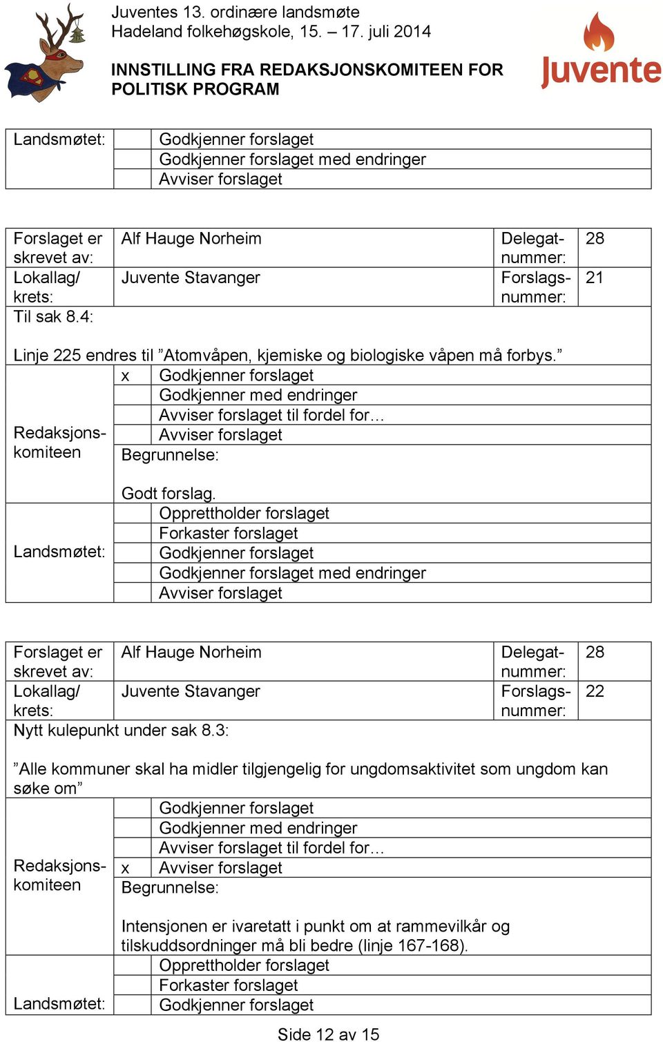 3: 28 22 Linje 225 endres til Atomvåpen, kjemiske og biologiske våpen må forbys.