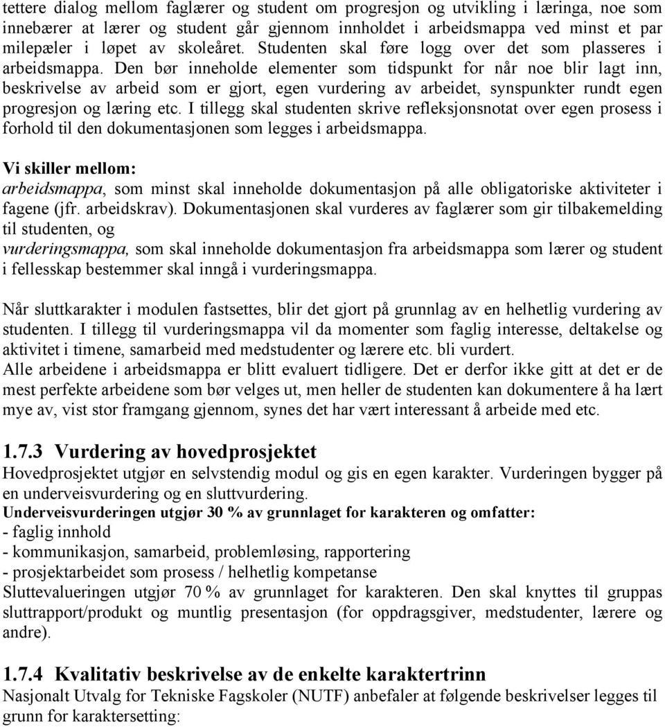 Den bør inneholde elementer som tidspunkt for når noe blir lagt inn, beskrivelse av arbeid som er gjort, egen vurdering av arbeidet, synspunkter rundt egen progresjon og læring etc.