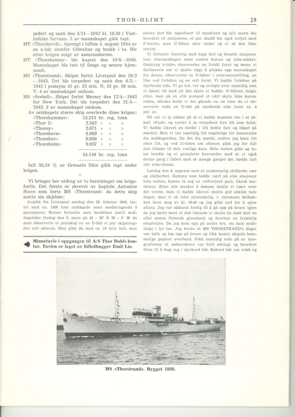 t oa sank ded 6/3-1943 i posisjon 41 ar. 23 min. N, 42 ar. 50 min. V. 4 av mannskapet omkom. MS (Scebeli,. Skipet forlot MeNey den 1214-1943 for New York. Det ble torped rt den 2114-1943.