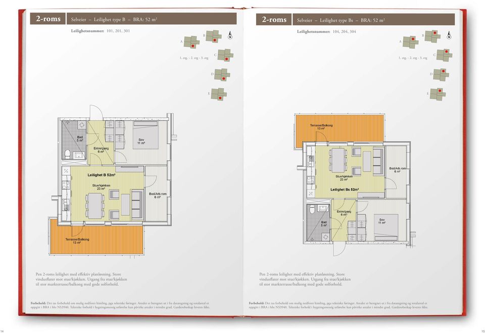 rom 6 m² Leilighet s 52m² Terrasse/alkong 13 m² Leilighetstype Pen 2-roms 1 : 50leilighet med effektiv planløsning. Store vindusflater mot stue/kjøkken.