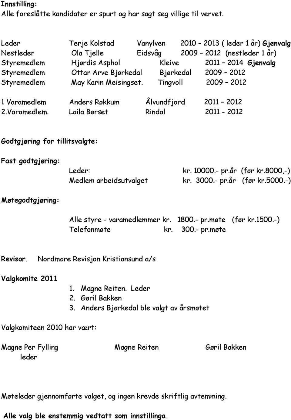 Bjørkedal Bjørkedal 2009 2012 Styremedlem May Karin Meisingset. Tingvoll 2009 2012 1 Varamedlem 