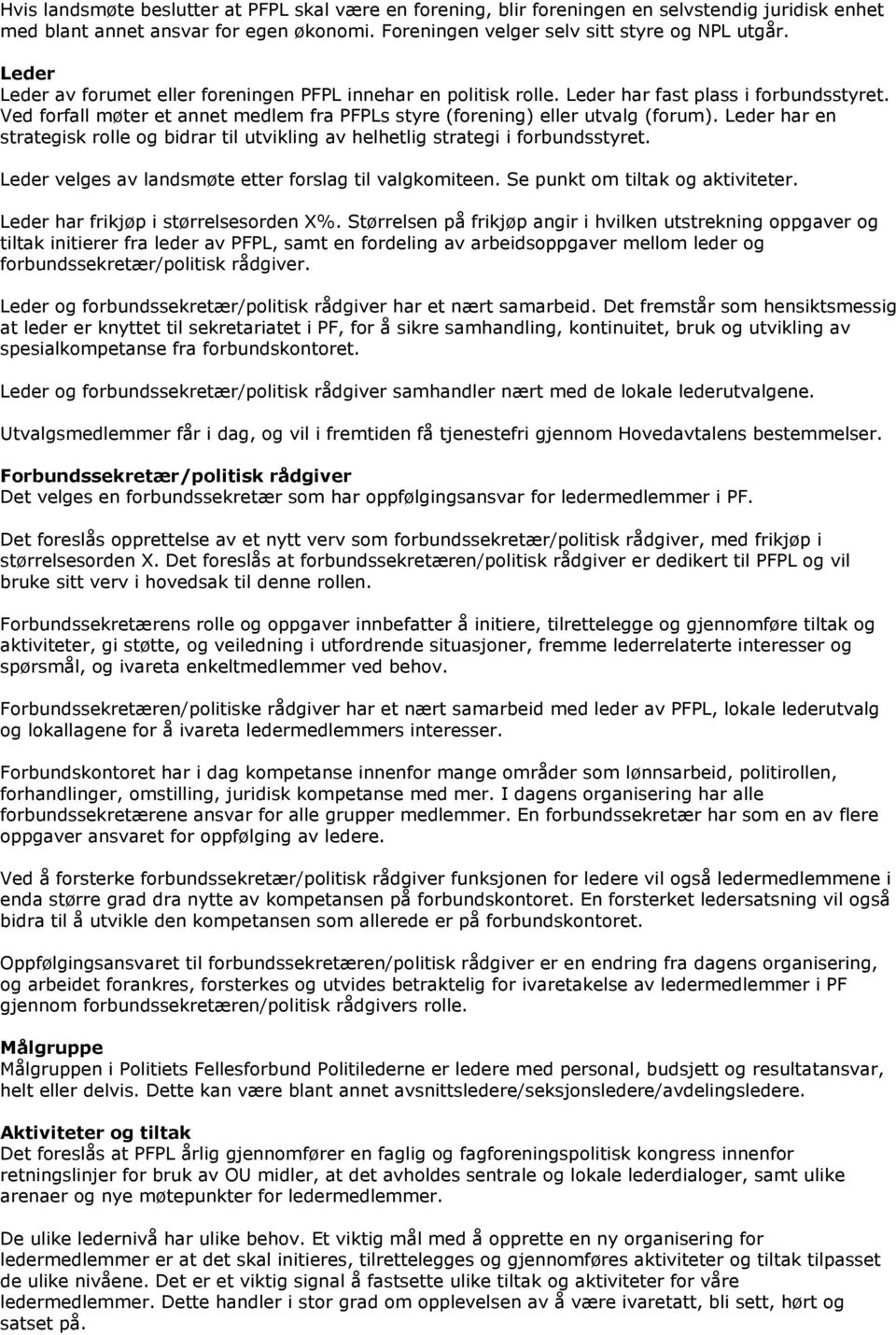 Leder har en strategisk rolle og bidrar til utvikling av helhetlig strategi i forbundsstyret. Leder velges av landsmøte etter forslag til valgkomiteen. Se punkt om tiltak og aktiviteter.