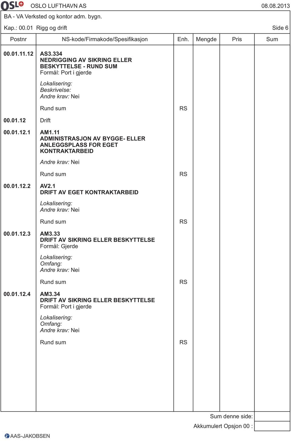 11 ADMINISTRASJON AV BYGGE- ELLER ANLEGGSPLASS FOR EGET KONTRAKTARBEID 00.01.12.2 AV2.