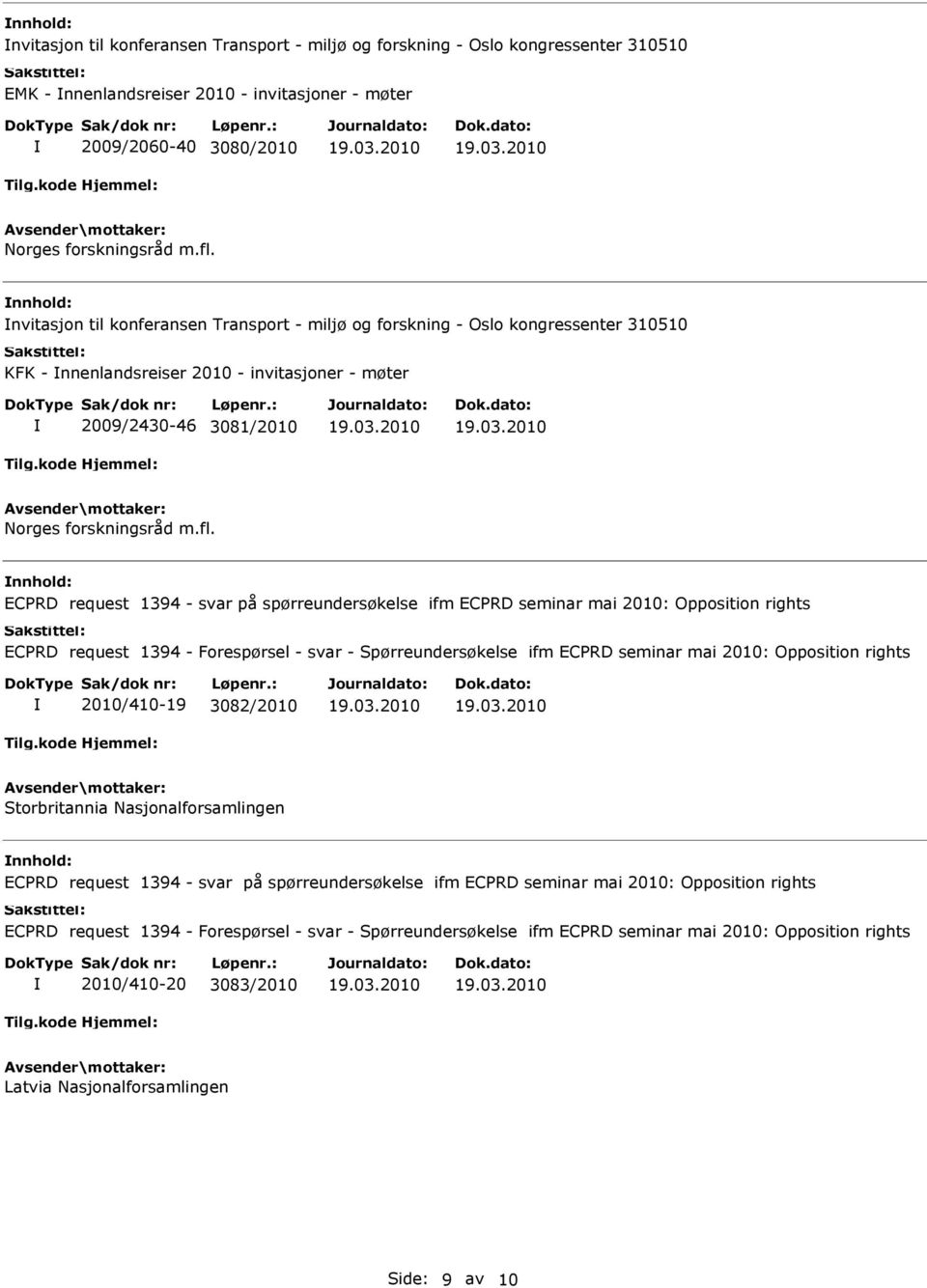 nvitasjon til konferansen Transport - miljø og forskning - Oslo kongressenter 310510 KFK - nnenlandsreiser 2010 -