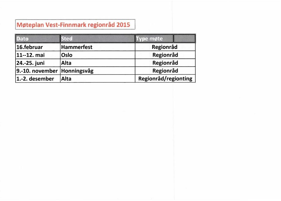mai Oslo Regionråd 24.-25. juni Alta Regionråd 9.