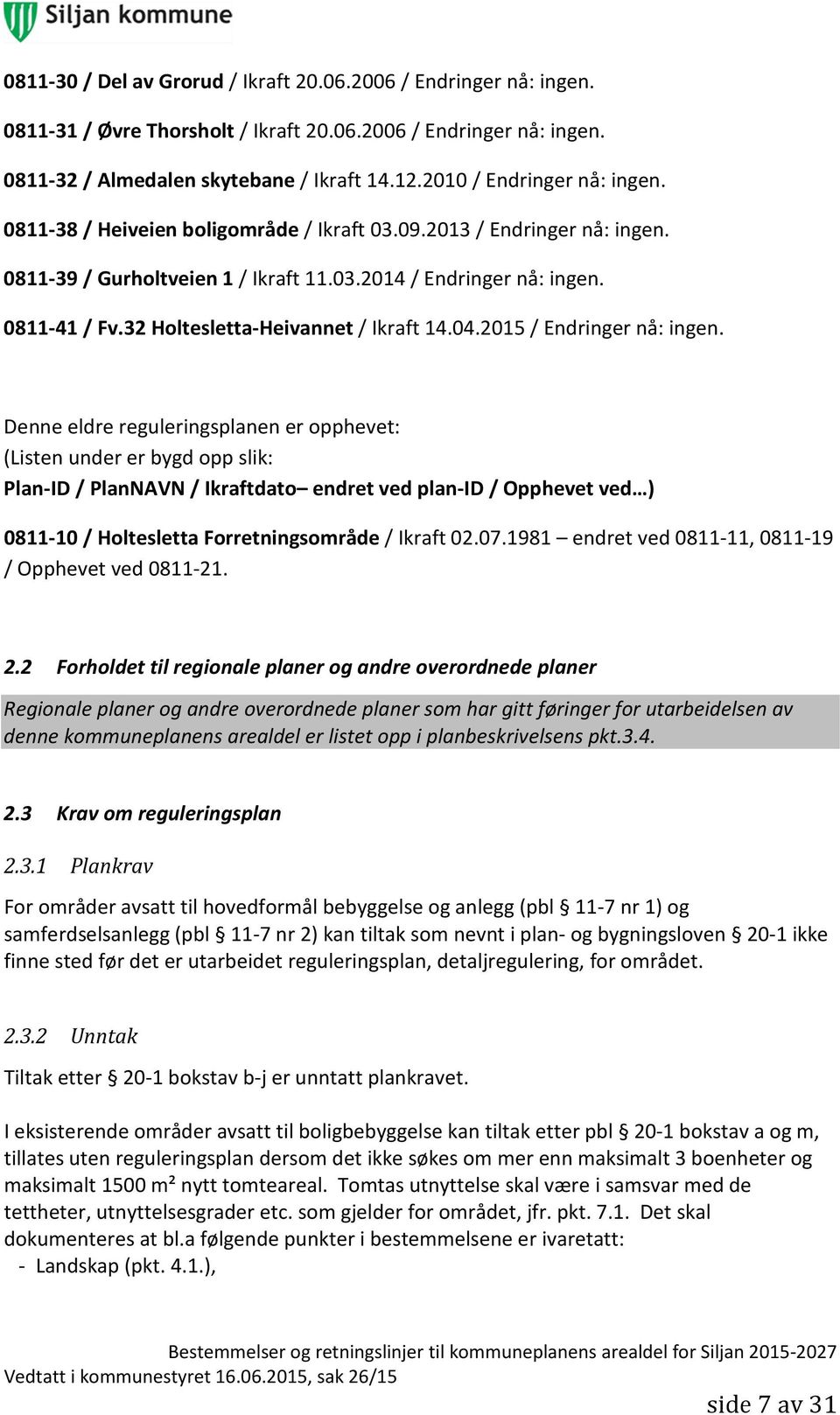 32 Holtesletta-Heivannet / Ikraft 14.04.2015 / Endringer nå: ingen.