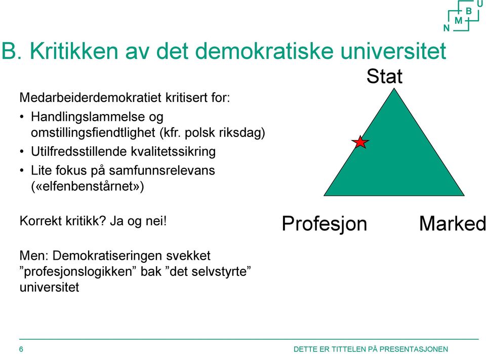 polsk riksdag) Utilfredsstillende kvalitetssikring Lite fokus på samfunnsrelevans