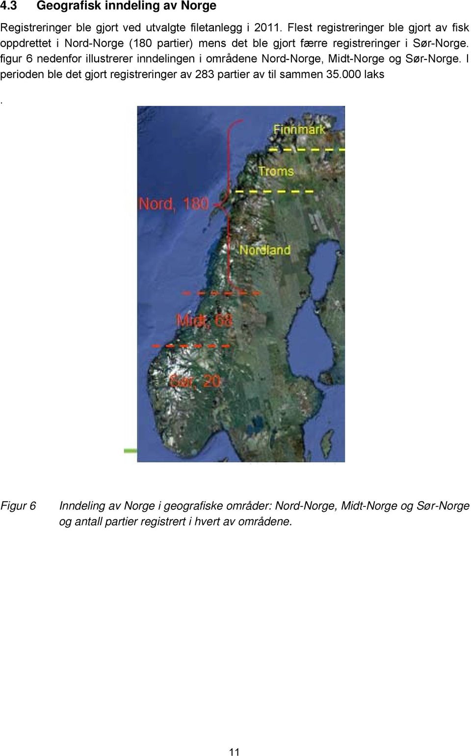 figur 6 nedenfor illustrerer inndelingen i områdene Nord-Norge, Midt-Norge og Sør-Norge.