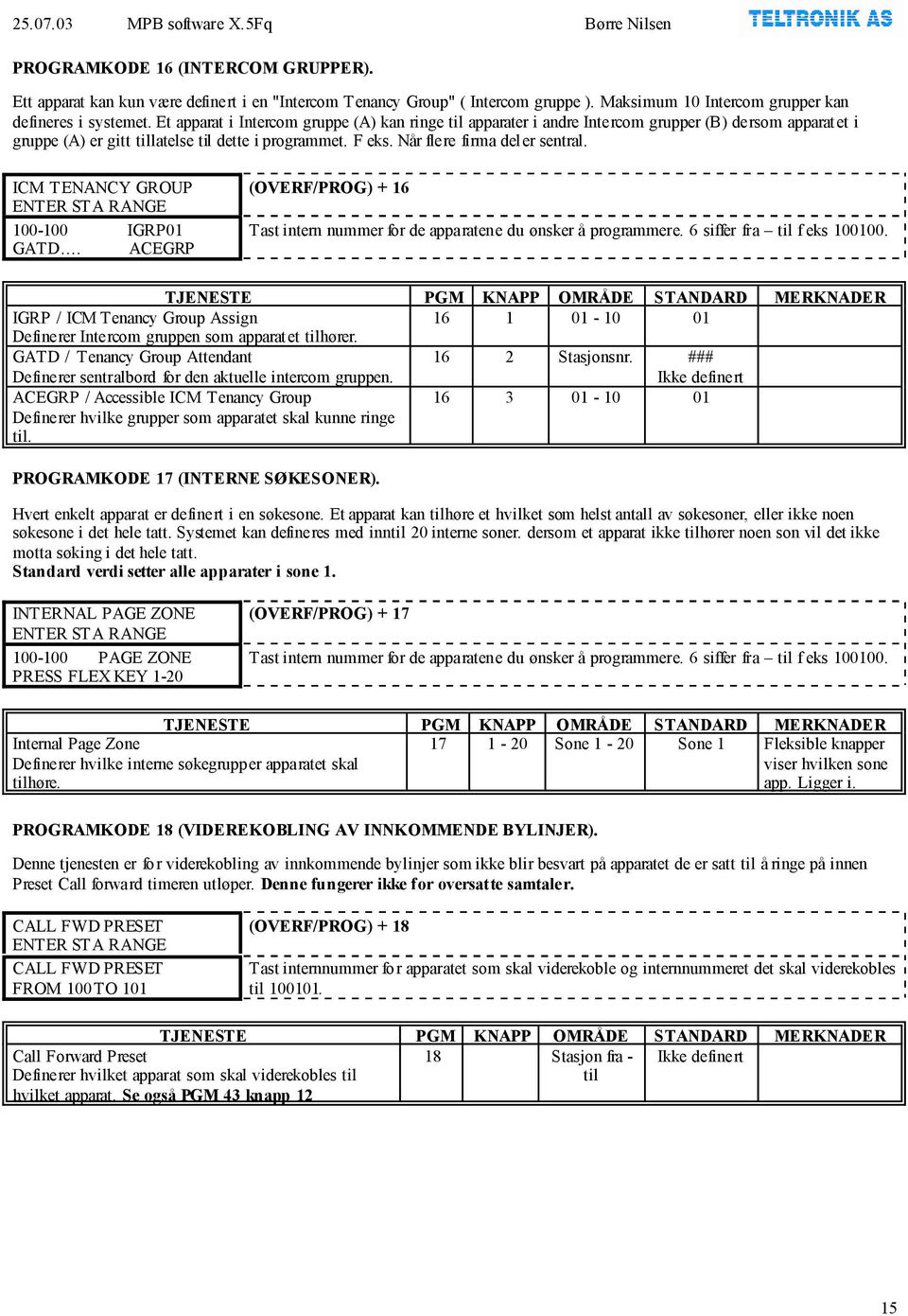 ICM TENANCY GROUP ENTER STA RANGE 100-100 IGRP01 GATD. ACEGRP (OVERF/PROG) + 16 Tast intern nummer for de apparatene du ønsker å programmere. 6 siffer fra til f eks 100100.