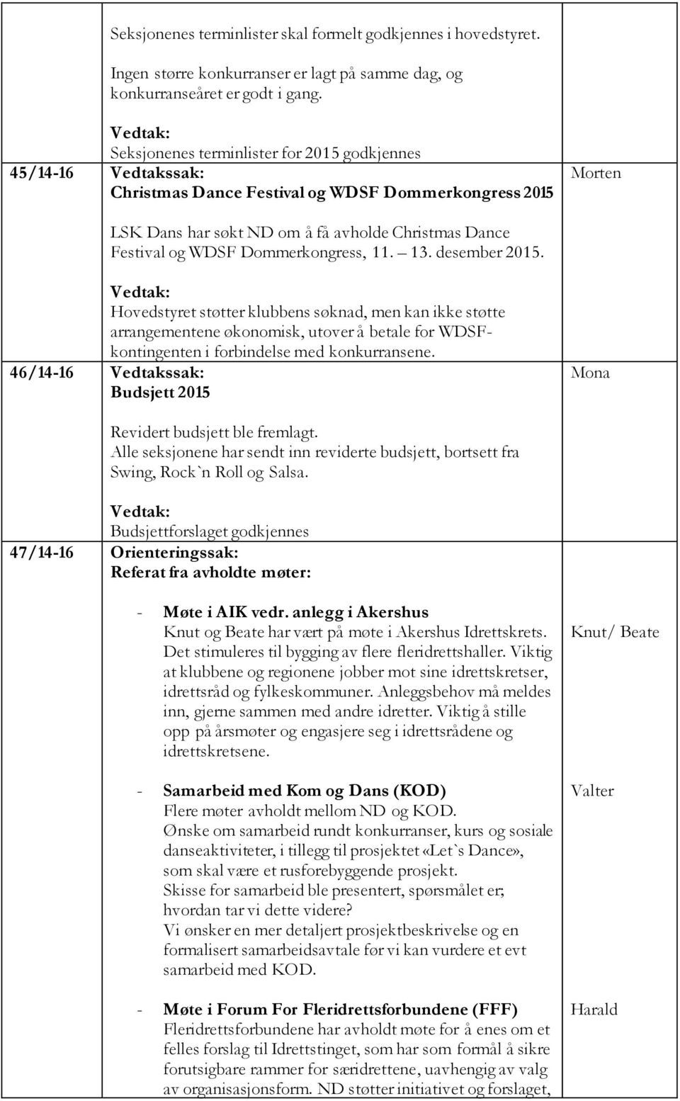 Dommerkongress, 11. 13. desember 2015. Hovedstyret støtter klubbens søknad, men kan ikke støtte arrangementene økonomisk, utover å betale for WDSFkontingenten i forbindelse med konkurransene.