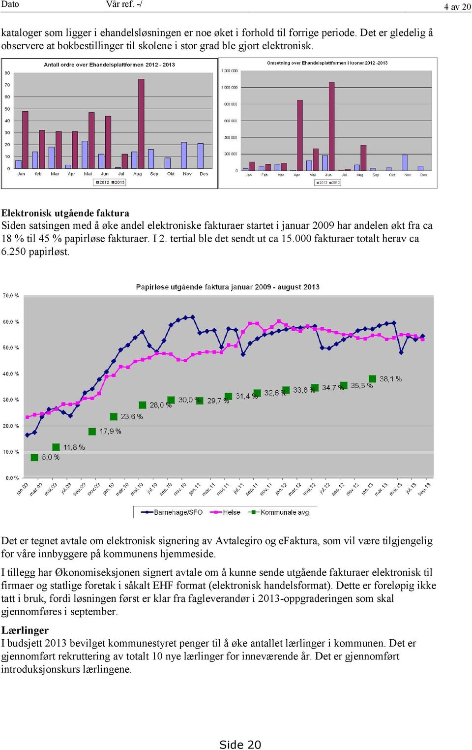 Elektronisk utgående faktura Siden satsingen med å øke andel elektroniske fakturaer startet i januar 2009 har andelen økt fra ca 18 % til 45 % papirløse fakturaer. I 2. tertial ble det sendt ut ca 15.