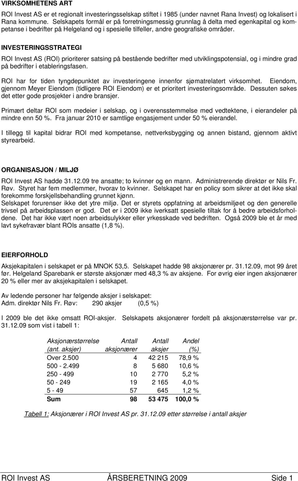 INVESTERINGSSTRATEGI ROI Invest AS (ROI) prioriterer satsing på bestående bedrifter med utviklingspotensial, og i mindre grad på bedrifter i etableringsfasen.