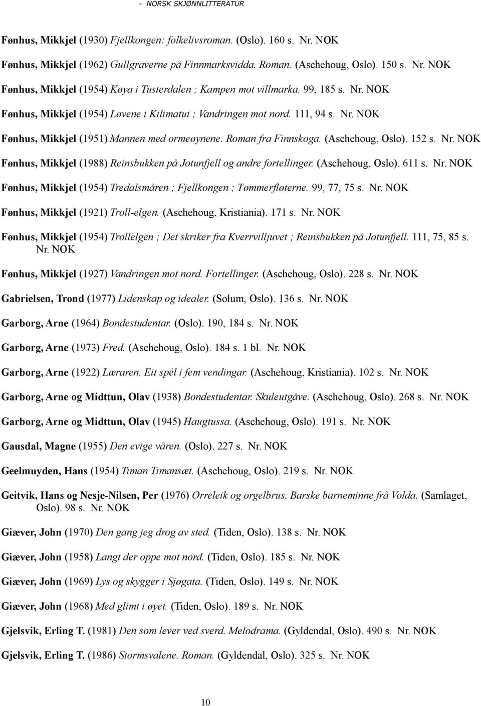 (Aschehoug, Oslo). 611 s. Nr. Fønhus, Mikkjel (1954) Tredalsmåren ; Fjellkongen ; Tømmerfløterne. 99, 77, 75 s. Nr. Fønhus, Mikkjel (1921) Troll-elgen. (Aschehoug, Kristiania). 171 s. Nr. Fønhus, Mikkjel (1954) Trollelgen ; Det skriker fra Kverrvilljuvet ; Reinsbukken på Jotunfjell.