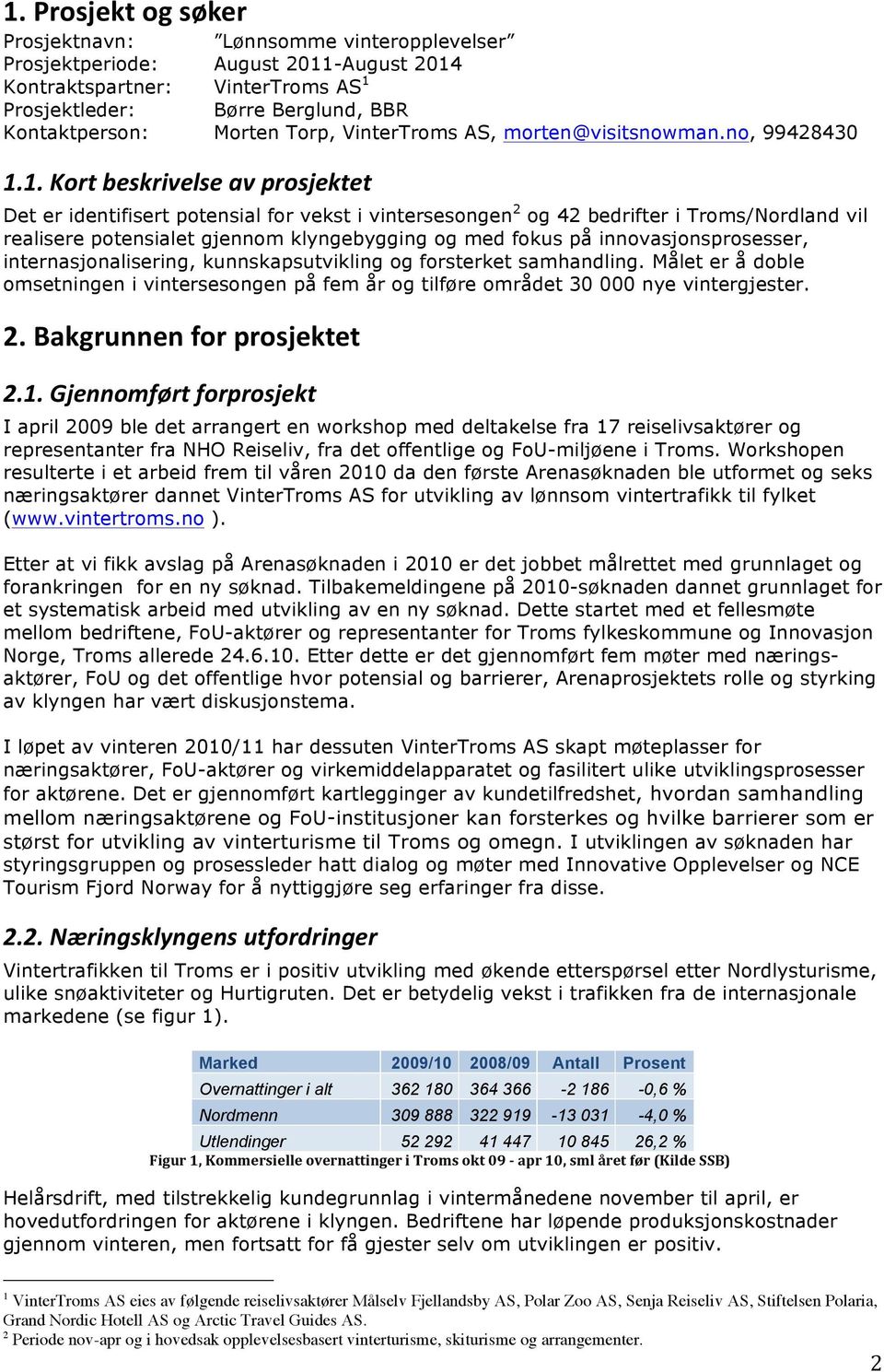 1. Kort beskrivelse av prosjektet Det er identifisert potensial for vekst i vintersesongen 2 og 42 bedrifter i Troms/Nordland vil realisere potensialet gjennom klyngebygging og med fokus på