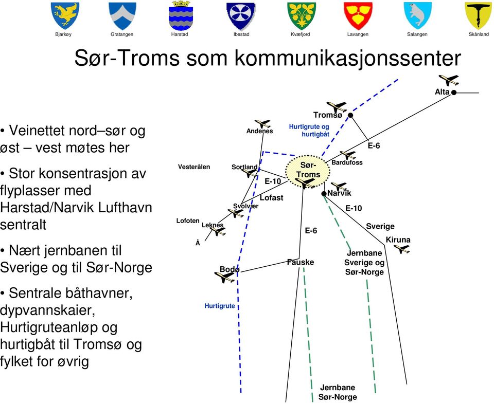 til Tromsø og fylket for øvrig Andenes Vesterålen Sortland E-10 Lofast Svolvær Lofoten Leknes Å Bodø Hurtigrute Tromsø