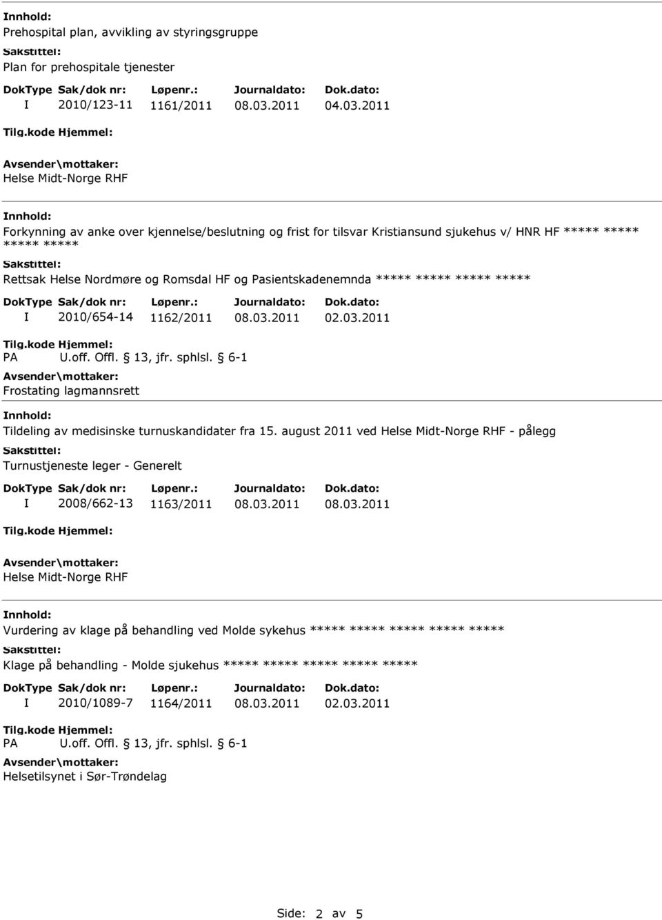 2011 Frostating lagmannsrett nnhold: Tildeling av medisinske turnuskandidater fra 15.