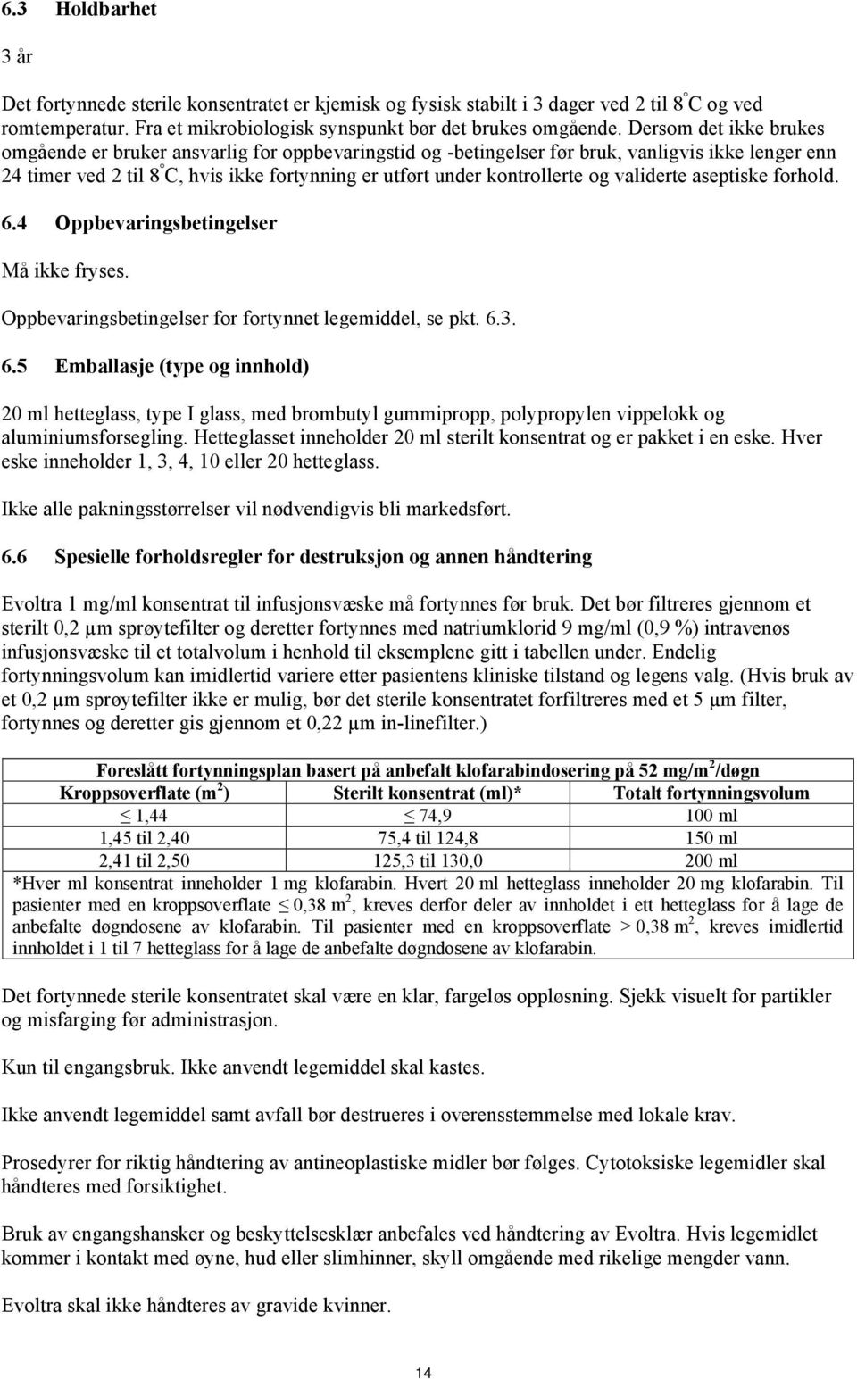 og validerte aseptiske forhold. 6.4 Oppbevaringsbetingelser Må ikke fryses. Oppbevaringsbetingelser for fortynnet legemiddel, se pkt. 6.3. 6.5 Emballasje (type og innhold) 20 ml hetteglass, type I glass, med brombutyl gummipropp, polypropylen vippelokk og aluminiumsforsegling.