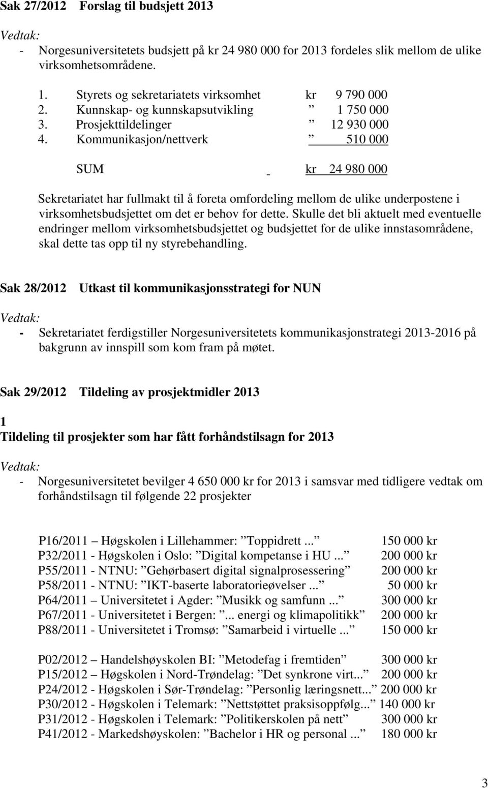 Kommunikasjon/nettverk 510 000 SUM kr 24 980 000 Sekretariatet har fullmakt til å foreta omfordeling mellom de ulike underpostene i virksomhetsbudsjettet om det er behov for dette.