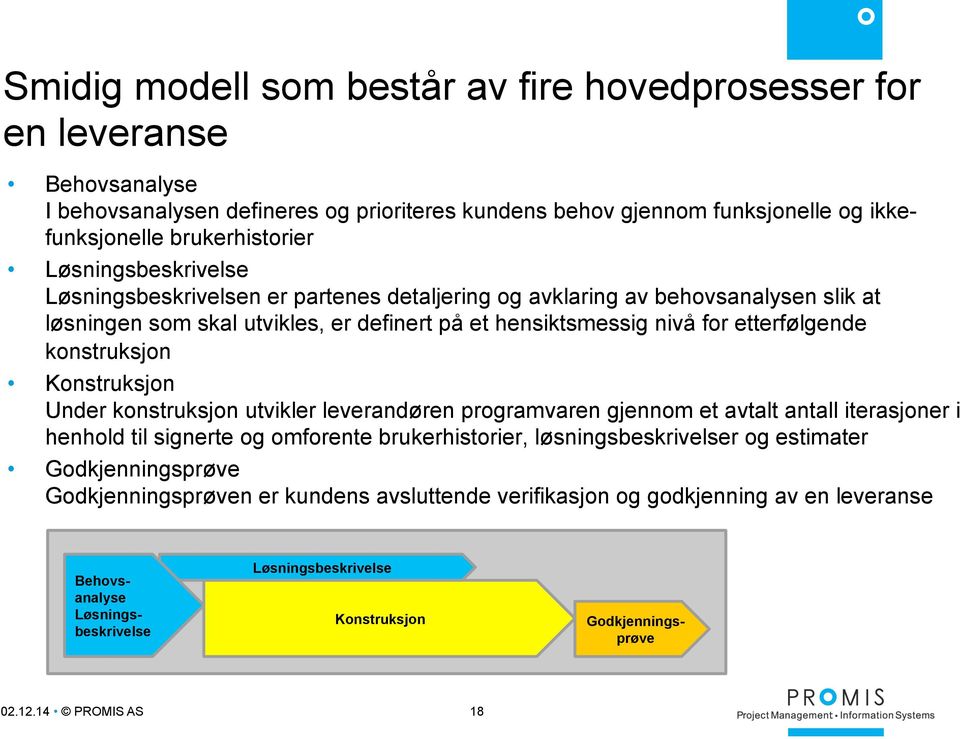 konstruksjon Konstruksjon Under konstruksjon utvikler leverandøren programvaren gjennom et avtalt antall iterasjoner i henhold til signerte og omforente brukerhistorier, løsningsbeskrivelser og