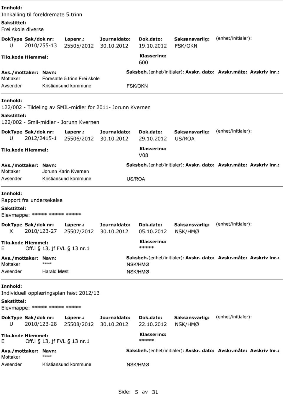 2012/2415-1 25506/2012 S/RO V08 Jorunn Karin Kvernen vsender S/RO Rapport fra undersøkelse Elevmappe: X 2010/