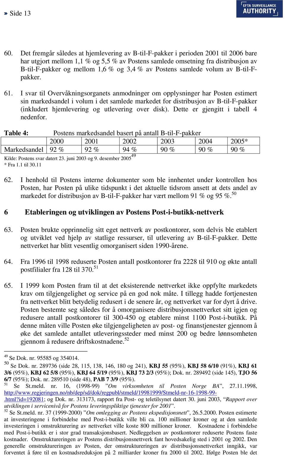 og 3,4 % av Postens samlede volum av B-til-Fpakker. 61.