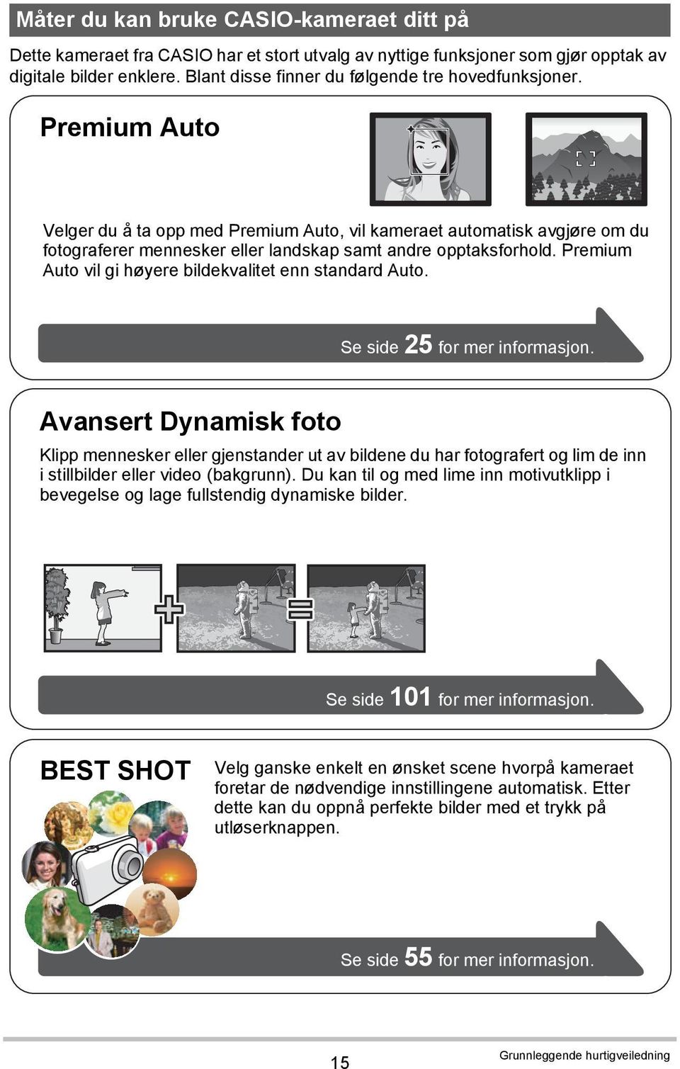 Premium Auto Velger du å ta opp med Premium Auto, vil kameraet automatisk avgjøre om du fotograferer mennesker eller landskap samt andre opptaksforhold.