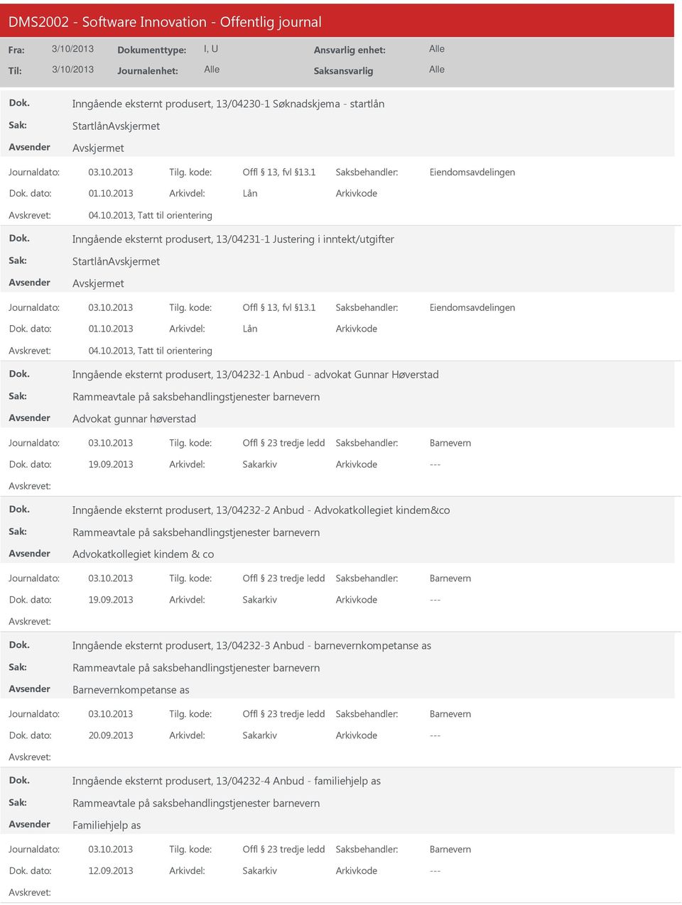 2013, Tatt til orientering Inngående eksternt produsert, 13/04232-1 Anbud - advokat Gunnar Høverstad Advokat gunnar høverstad dato: 19.09.