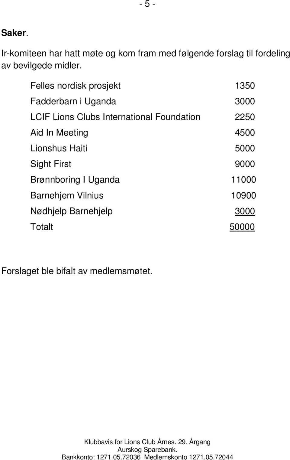 Felles nordisk prosjekt 1350 Fadderbarn i Uganda 3000 LCIF Lions Clubs International Foundation