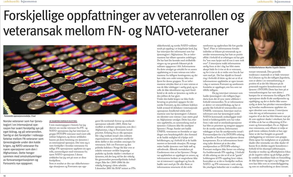 Særlig er det forskjeller i rolleoppfattelse mellom FN-veteraner som tjenestegjorde under den kalde krigen, og NATO-veteraner fra nyere operasjoner som den i Afghanistan.