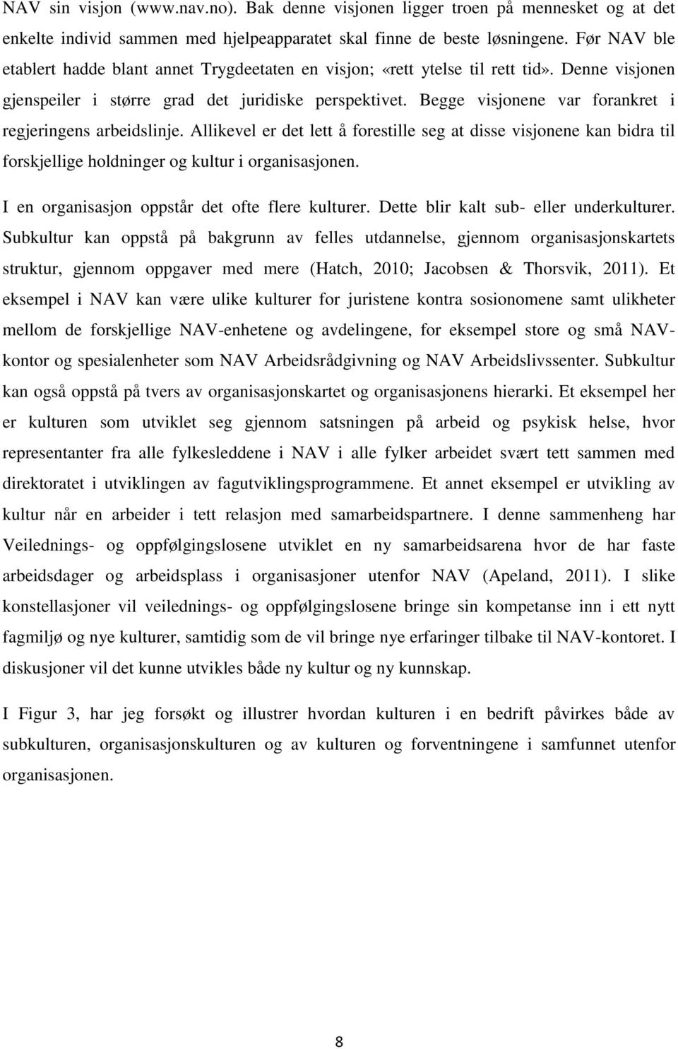 Begge visjonene var forankret i regjeringens arbeidslinje. Allikevel er det lett å forestille seg at disse visjonene kan bidra til forskjellige holdninger og kultur i organisasjonen.