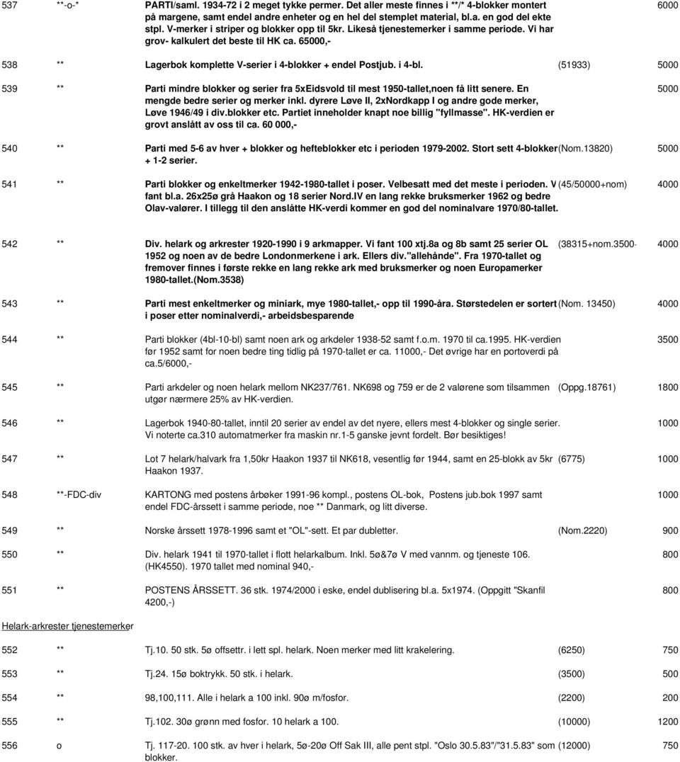 i 4-bl. (51933) 0 539 ** Parti mindre blokker og serier fra 5xEidsvold til mest 1950-tallet,noen få litt senere. En mengde bedre serier og merker inkl.