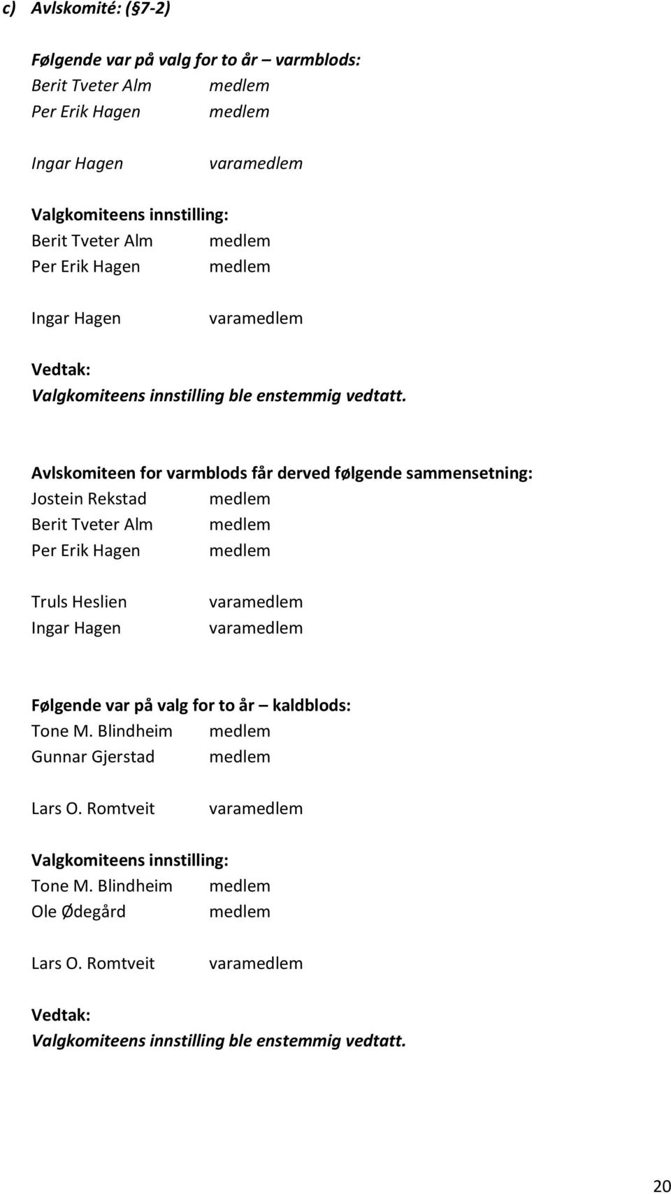 Avlskomiteen for varmblods får derved følgende sammensetning: Jostein Rekstad medlem Berit Tveter Alm medlem Per Erik Hagen medlem Truls Heslien Ingar Hagen