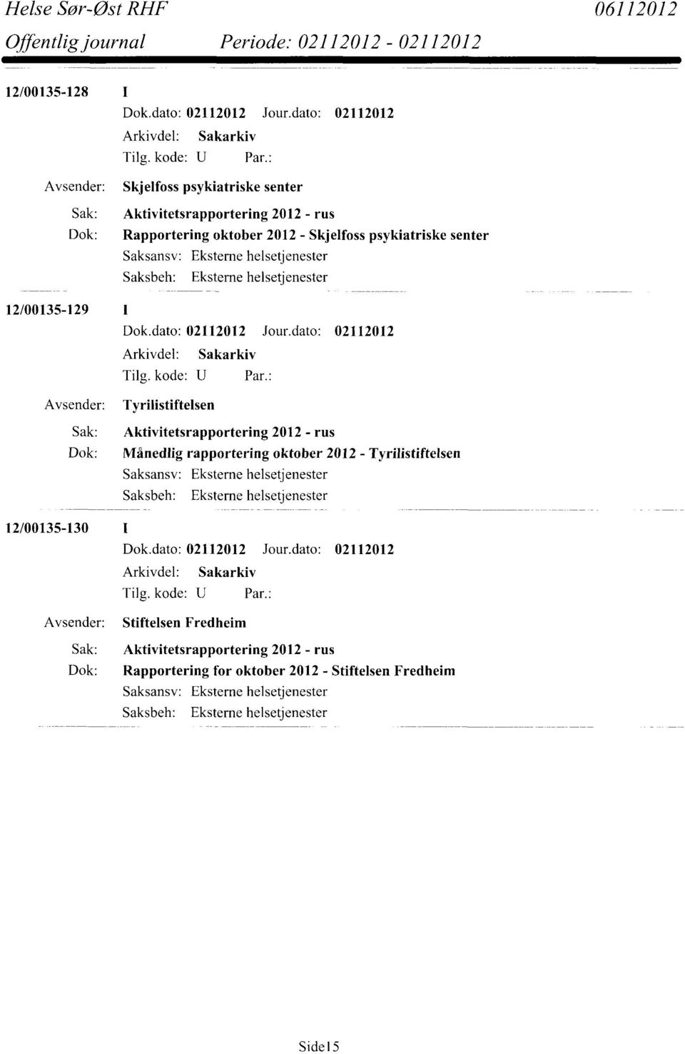 Aktivitetsrapportering 2012 - rus Dok: Månedlig rapportering oktober 2012 - Tyrilistiftelsen