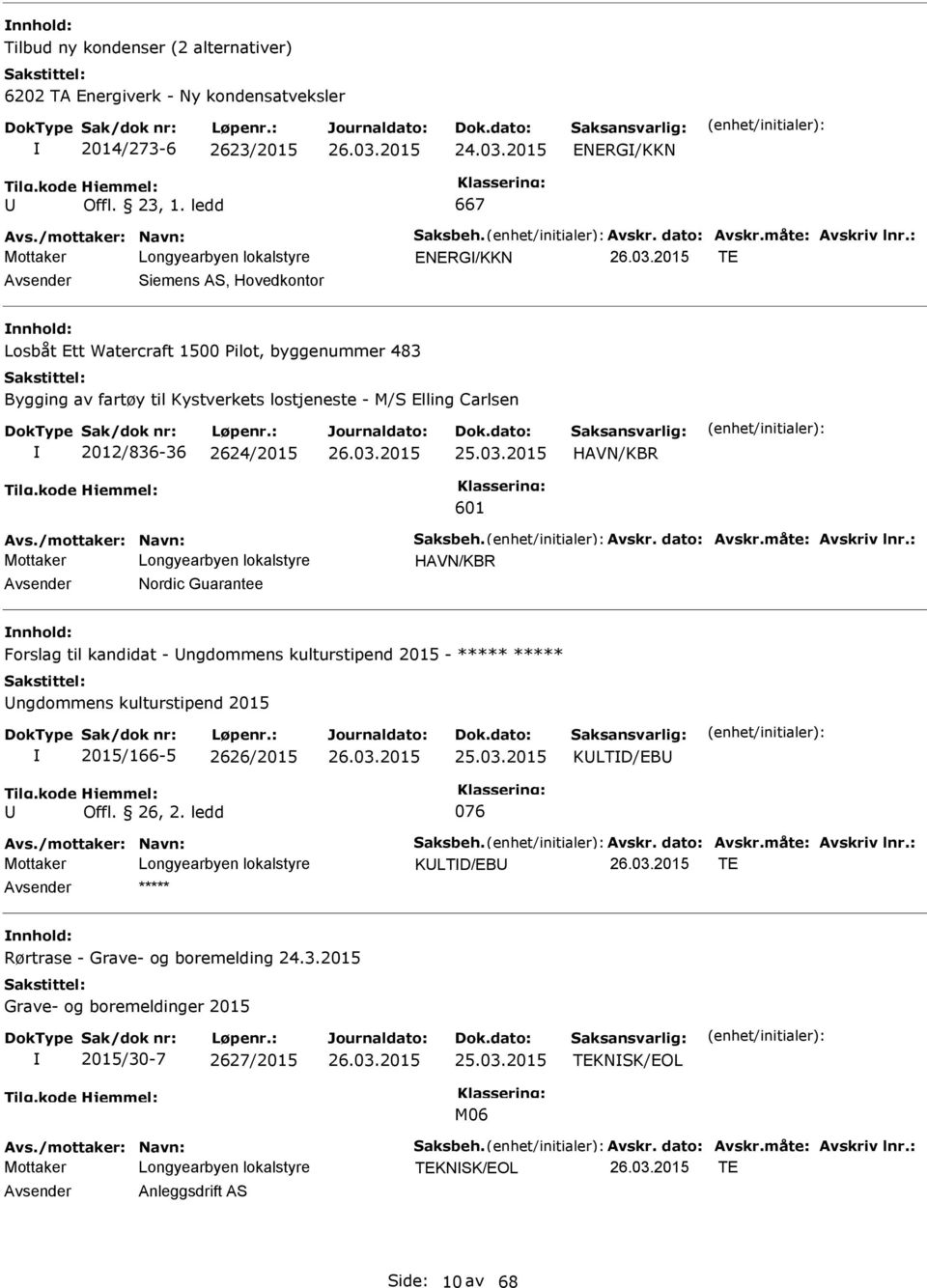 : ENERG/KKN TE vsender Siemens S, Hovedkontor Losbåt Ett Watercraft 1500 Pilot, byggenummer 483 Bygging av fartøy til Kystverkets lostjeneste - M/S Elling Carlsen 2012/836-36 2624/2015 25.03.