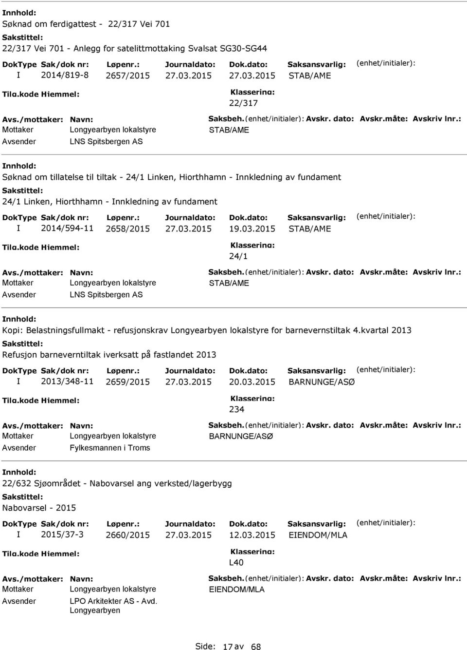 2015 STB/ME 24/1 vs./mottaker: Navn: Saksbeh. vskr. dato: vskr.måte: vskriv lnr.: STB/ME vsender LNS Spitsbergen S Kopi: Belastningsfullmakt - refusjonskrav for barnevernstiltak 4.