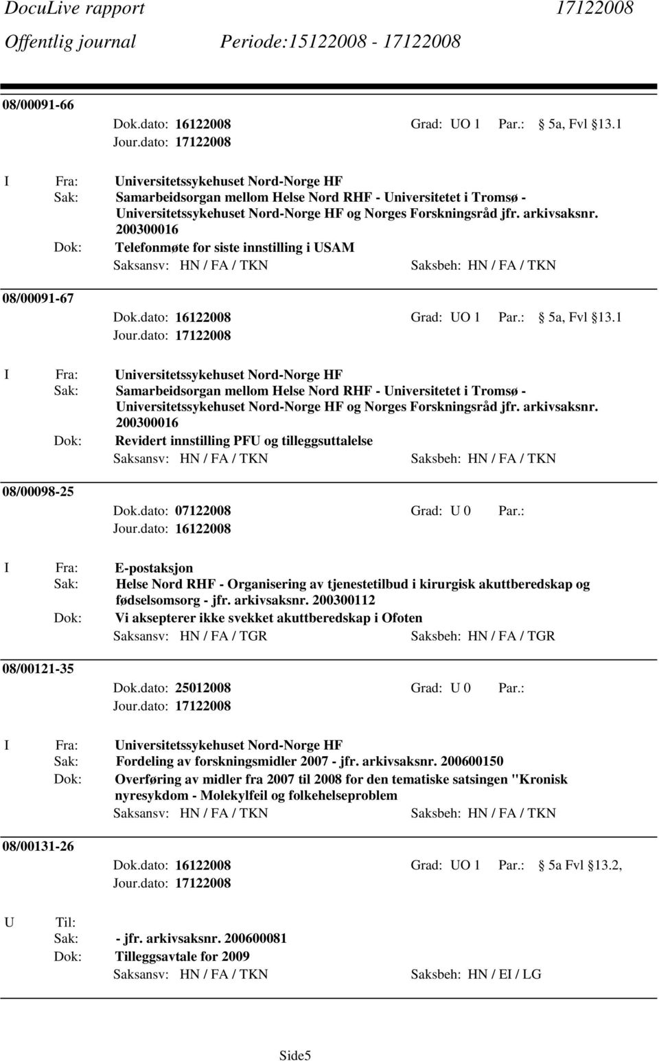 200300016 Telefonmøte for siste innstilling i USAM Saksansv: HN / FA / TKN Saksbeh: HN / FA / TKN 08/00091-67 Dok.dato: 16122008 Grad: UO 1 Par.: 5a, Fvl 13.