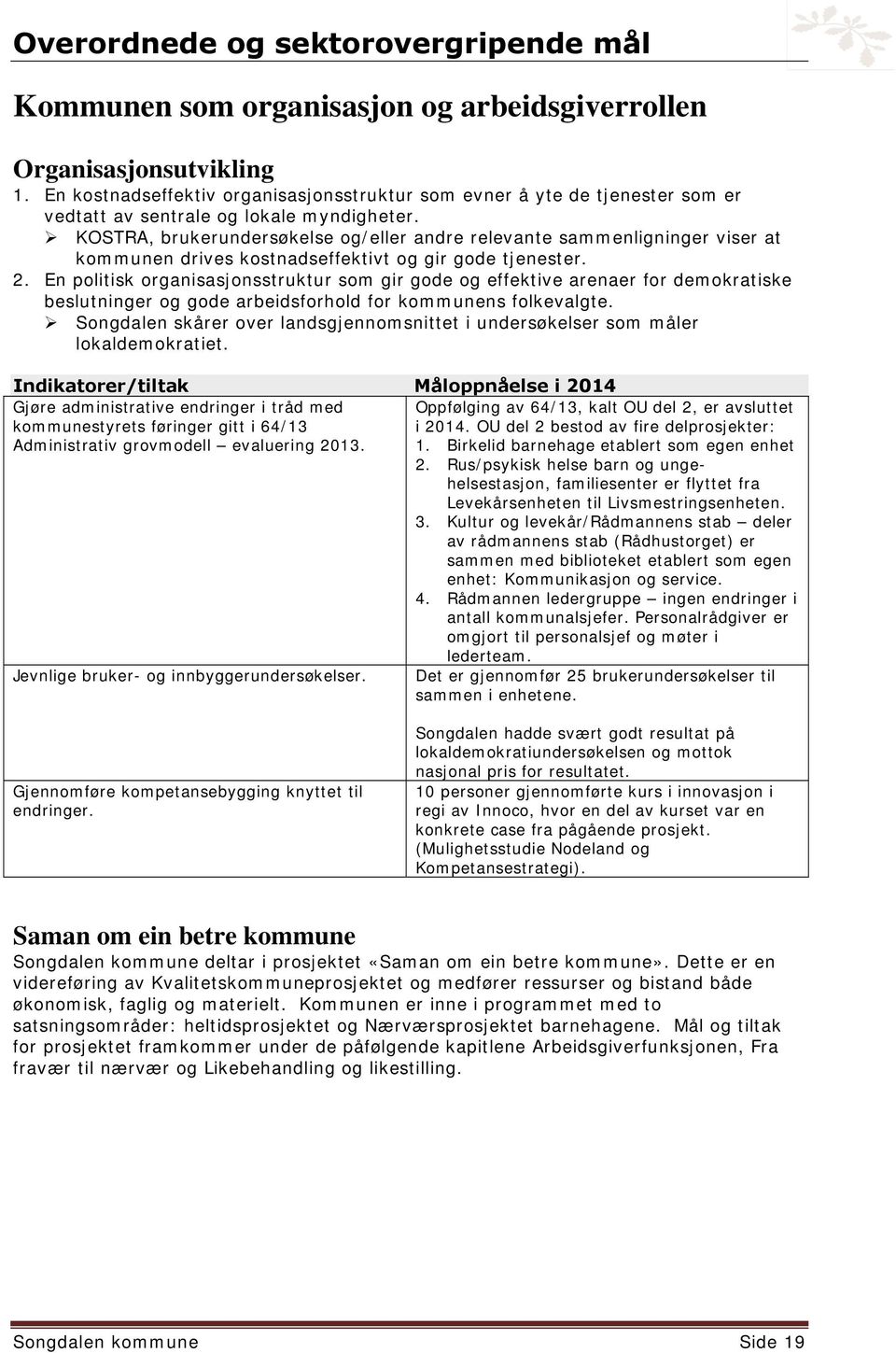 KOSTRA, brukerundersøkelse og/eller andre relevante sammenligninger viser at kommunen drives kostnadseffektivt og gir gode tjenester. 2.