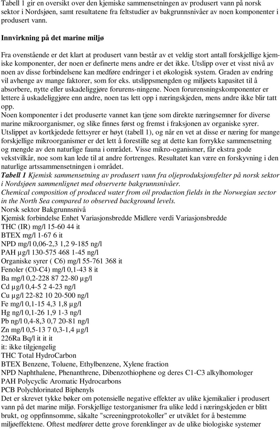 Utslipp over et visst nivå av noen av disse forbindelsene kan medføre endringer i et økologisk system. Graden av endring vil avhenge av mange faktorer, som for eks.