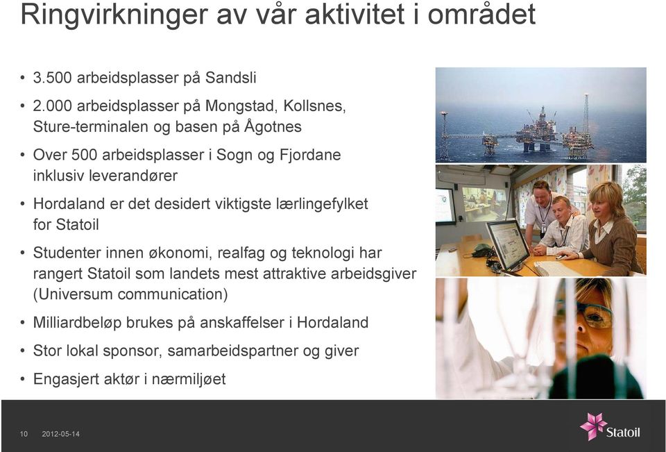 leverandører Hordaland er det desidert viktigste lærlingefylket for Statoil Studenter innen økonomi, realfag og teknologi har rangert