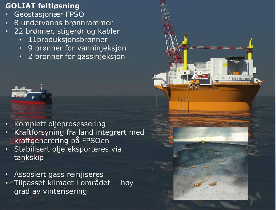 oljeprosessering Kraftforsyning fra land integrert med kraftgenerering på FPSOen Stabilisert