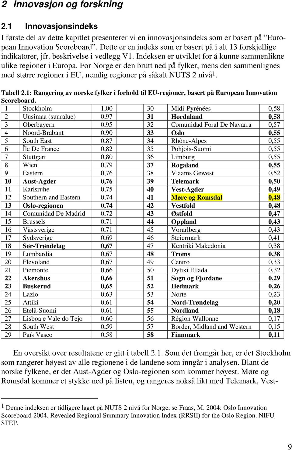 For Norge er den brutt ned på fylker, mens den sammenlignes med større regioner i EU, nemlig regioner på såkalt NUTS 2 nivå 1. Tabell 2.