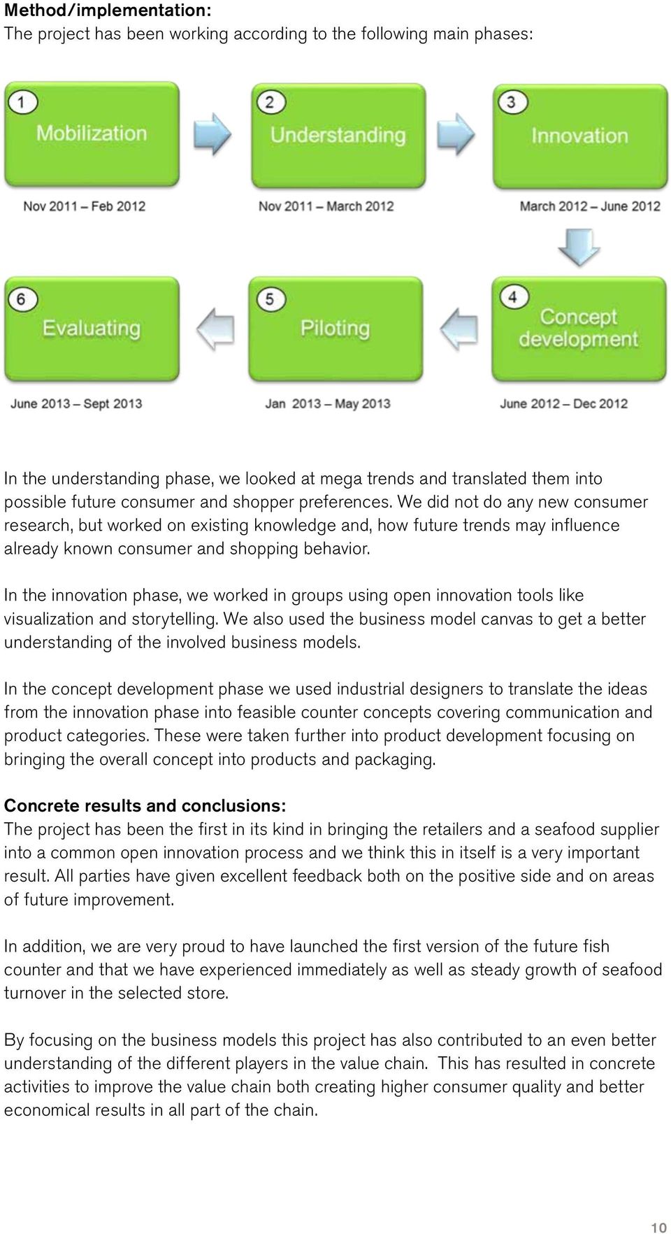 In the innovation phase, we worked in groups using open innovation tools like visualization and storytelling.