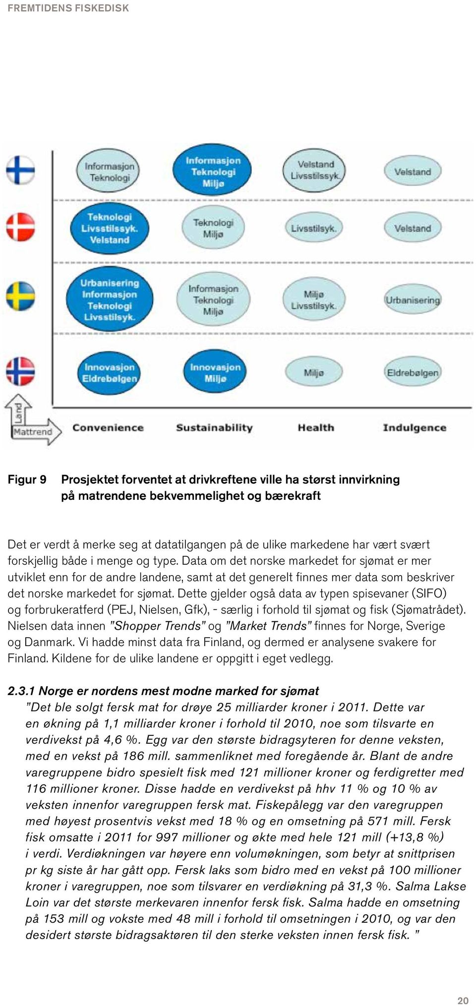 Data om det norske markedet for sjømat er mer utviklet enn for de andre landene, samt at det generelt finnes mer data som beskriver det norske markedet for sjømat.