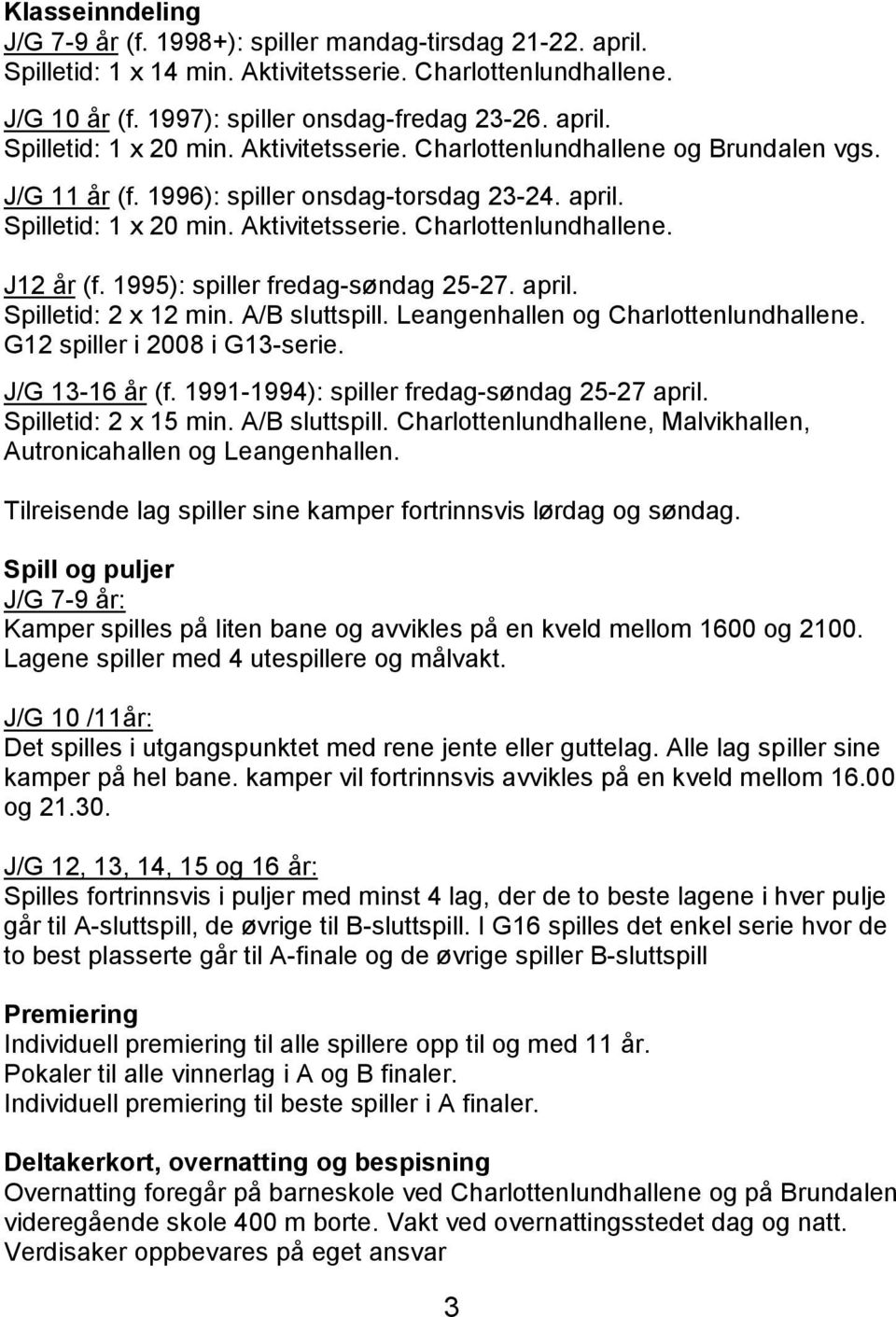 1995): spiller fredag-søndag 25-27. april. Spilletid: 2 x 12 min. A/B sluttspill. Leangenhallen og Charlottenlundhallene. G12 spiller i 2008 i G13-serie. J/G 13-16 år (f.