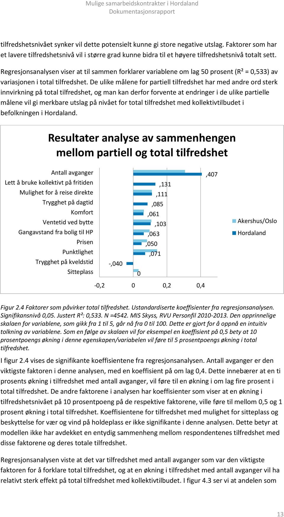 De ulike målene for partiell tilfredshet har med andre ord sterk innvirkning på total tilfredshet, og man kan derfor forvente at endringer i de ulike partielle målene vil gi merkbare utslag på nivået